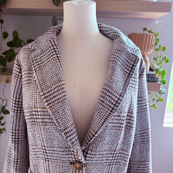 St. John’s Bay Plaid Wool Blend Pea Coat L Black Brown Gray Button Front - Picture 4 of 9